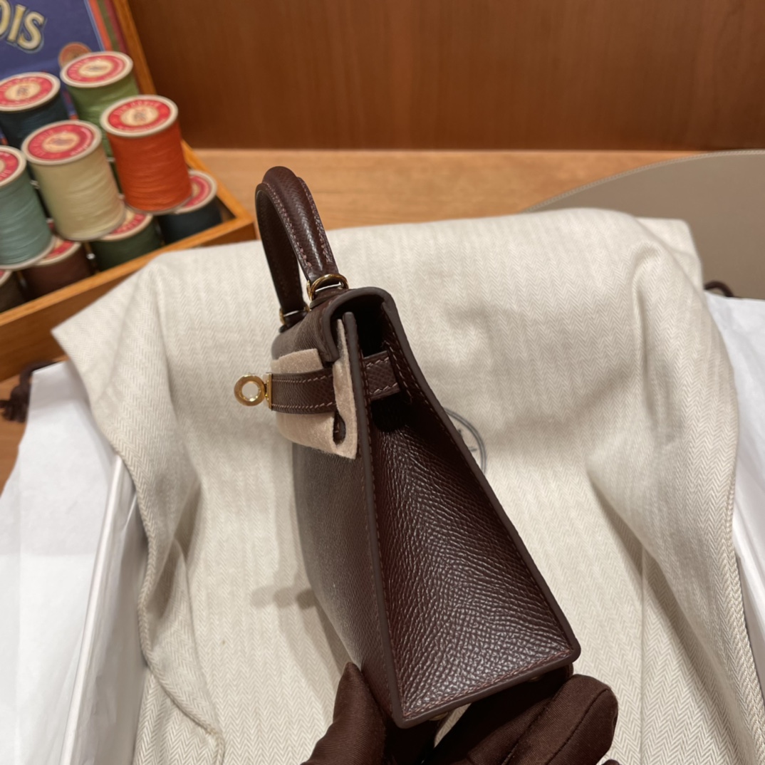 에르메스 미니 켈리백19 브라운 금장 앱송